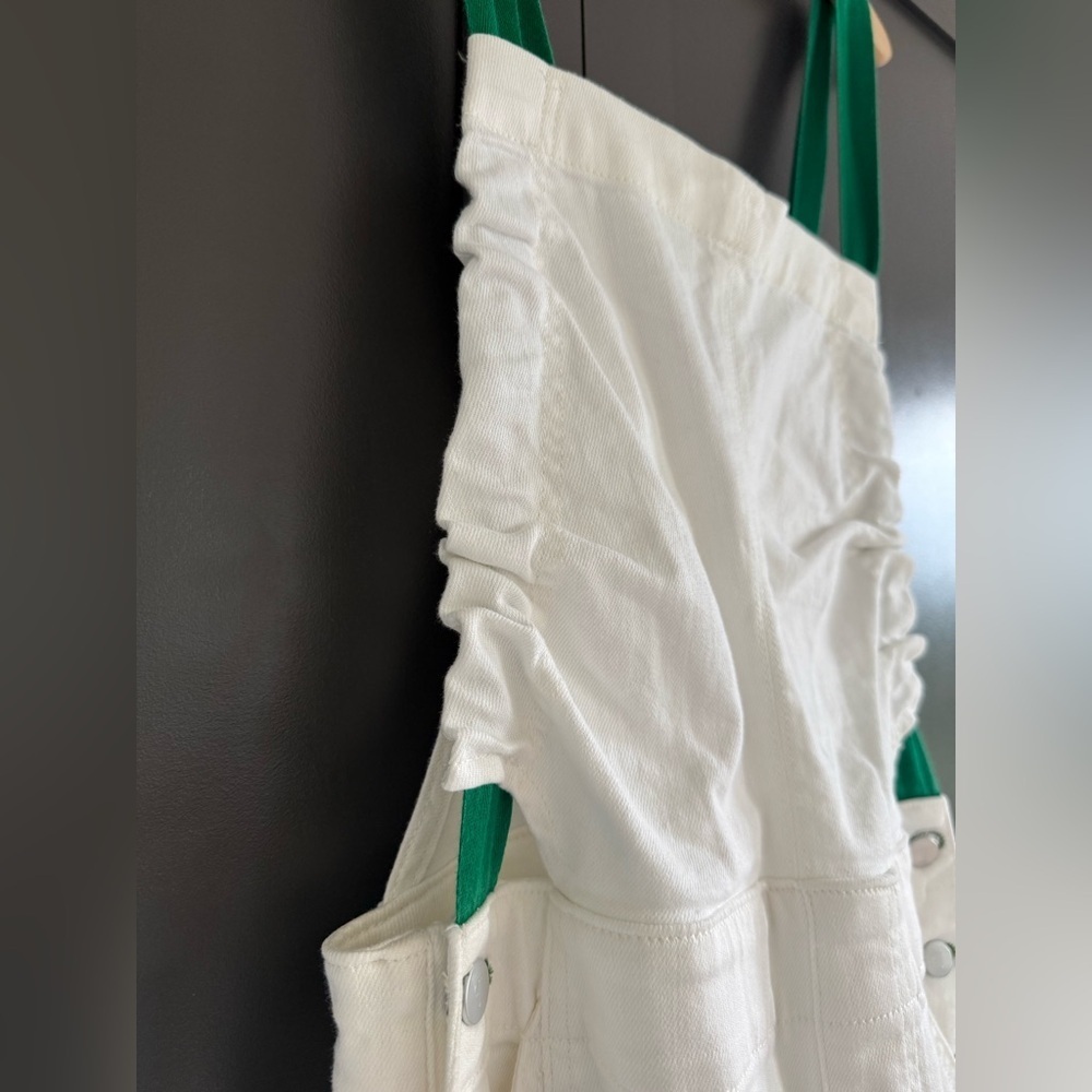 Anthropologie Pilcro Kenna Heritage White & Green Barrel Overalls • S • NWT - Picture 6 of 14